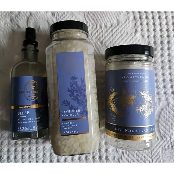 Bath Body Works LAVENDER VANILLA SLEEP Includes Salt Soak, Mist, Shower Steamers - Picture 1 of 7